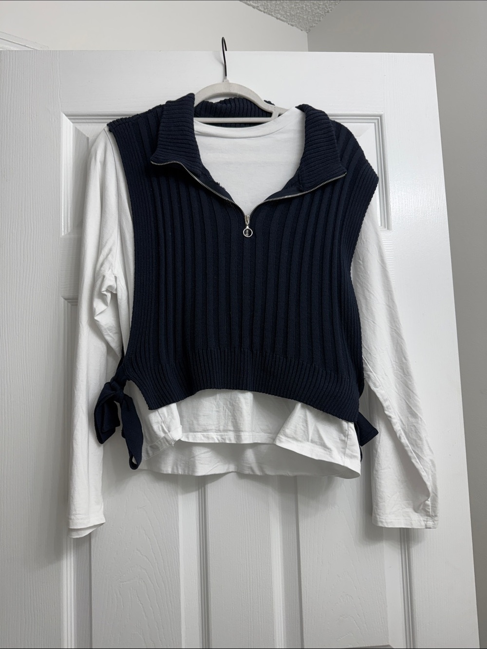 2 piece Navy Ribbed Half-Zip Knit Vest - Women's Sweater Layer